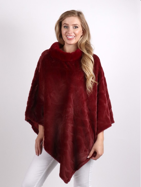 Soft Faux Fur Poncho W/  Wave Pattern 